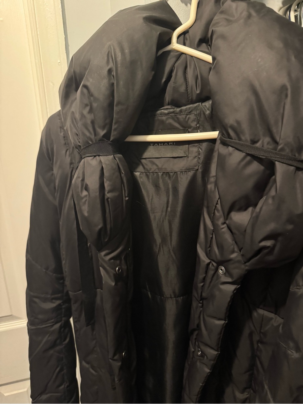 Tahari Black Women's Puffer Coat with High Collar
